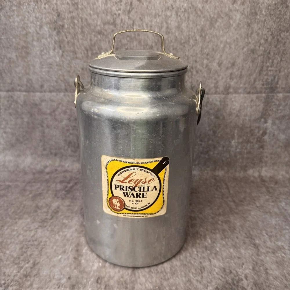 Vintage Leyse Priscilla Ware Aluminum 4 Quart 1 Gallon Milk Can Lid Wire Handle